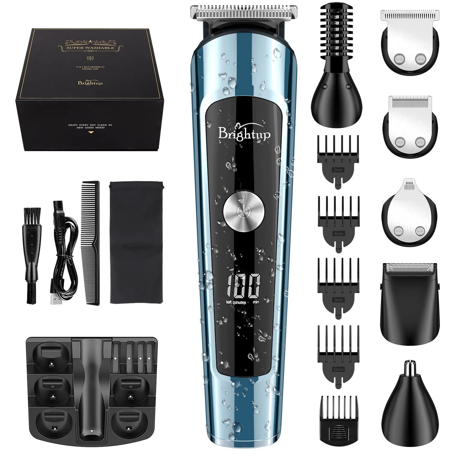 Brightup Brightup Beard Trimmer, Upgraded Hair Clippers Hair Trimmer for Men, Cordless Washable Body Mustache Nose Facial Cutting Groomer, Electric Shaver All in 1 Grooming Kit, USB Rechargeable & LED Display
