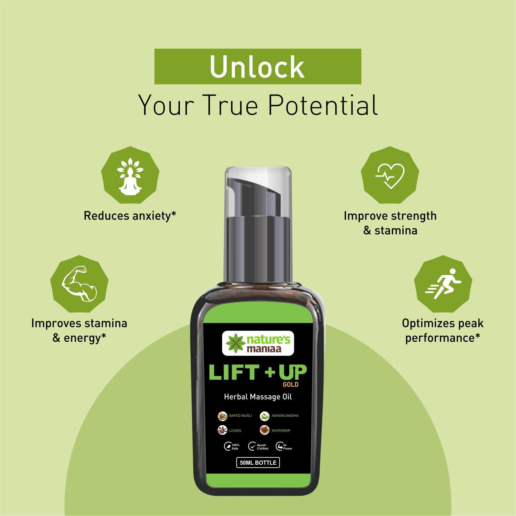 NATURE MANIA Nature Mania Herbals and Ayurvedic Lift Up Massage Oil For Men | 50 ml Oil For Muscle Strength & Energy Pack of 1
