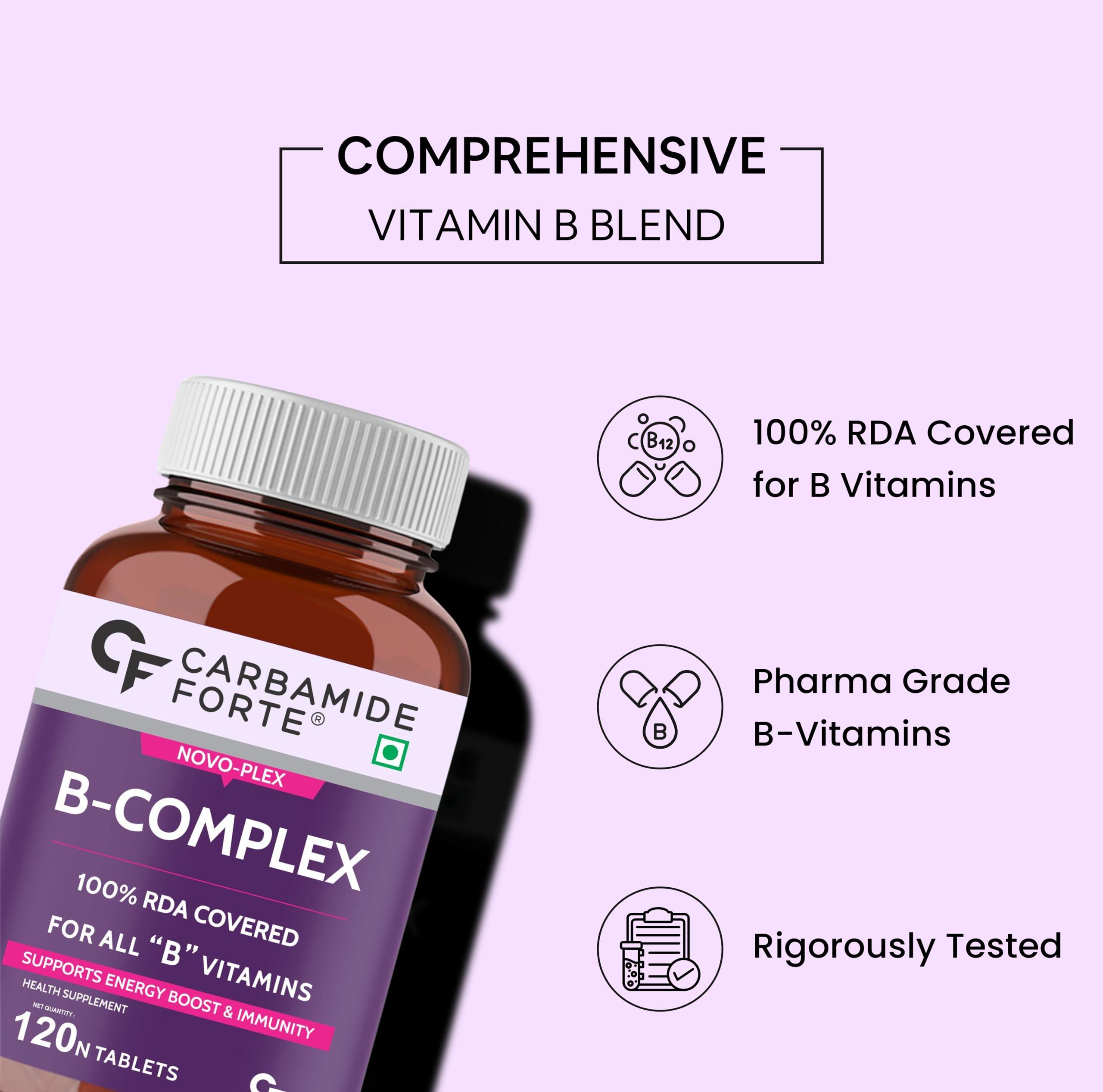 Carbamide Forte Carbamide Forte Vitamin B-Complex Tablets - 100% RDA for B Vitamins with B1, B2, B3, B5, B6, B9 & Vitamin B12 | Vitamin B Complex Supplements for Women & Men - 120 Vegetarian Tablets (Pack of 2)