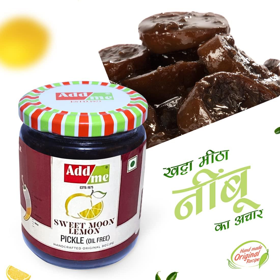 Add me Add me khatta meetha Lemon Lime Pickle Without Oil 1.2kg nimbu ka achar Sweet and Sour Homemade Taste 600gm (Pack of 2)