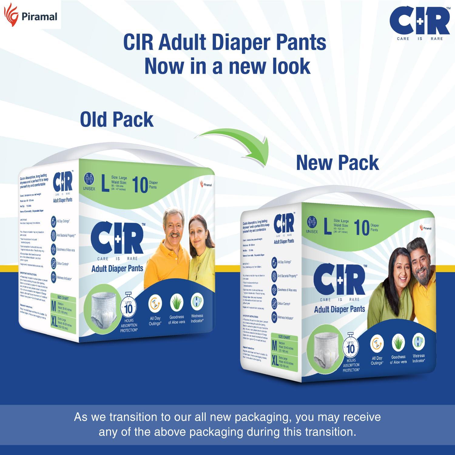 CIR CIR Adult Diaper Pants Style | Adult Diaper Large Size (L)|Waist (90-120cm I 35\" - 47\") |10 hr Absorption-Protection | Unisex with Wetness Indicator | Odour Control | Goodness of Aloe Vera | 20 Units