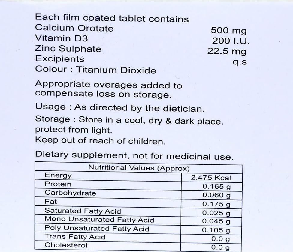 Virgo Healthcare Virocal - Calcium Orotate + Vitamin D3 + Zinc Supplement for Bones & Muscle Strength 30 Tablets (Pack of 3)