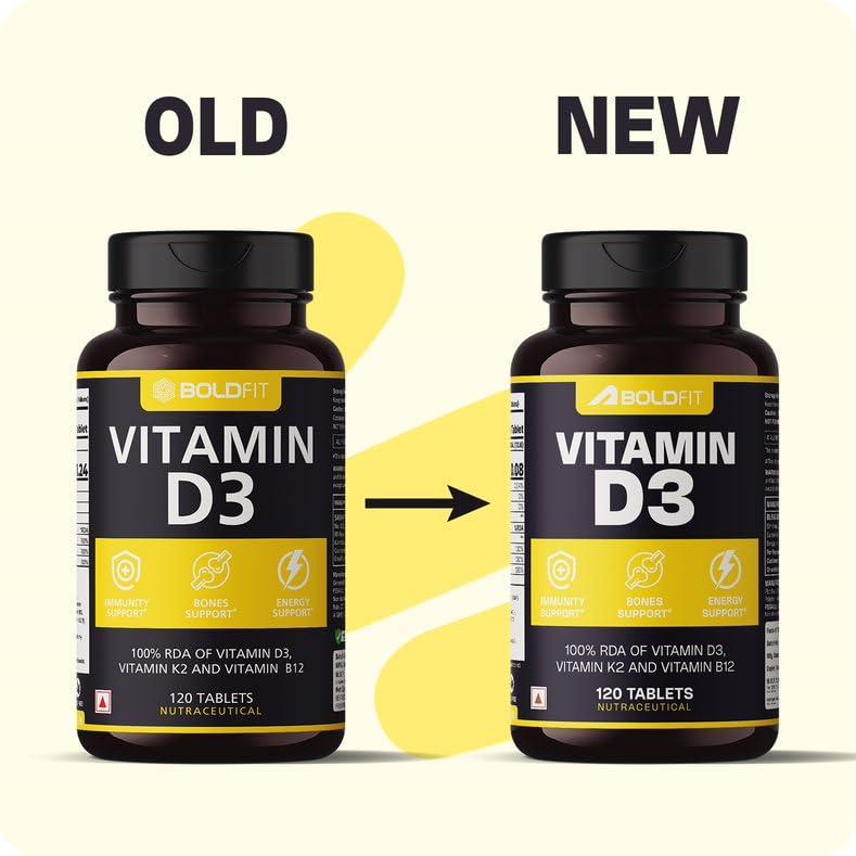 Boldfit Boldfit Vitamin D Supplement Vitamin D3 K2 MK7 & Vitamin B12 Supplement for Men & Women Energy Support, Bone Health, Immune Support, Daily Vitamin D Supplement for Wellness -120 Veg Tablets