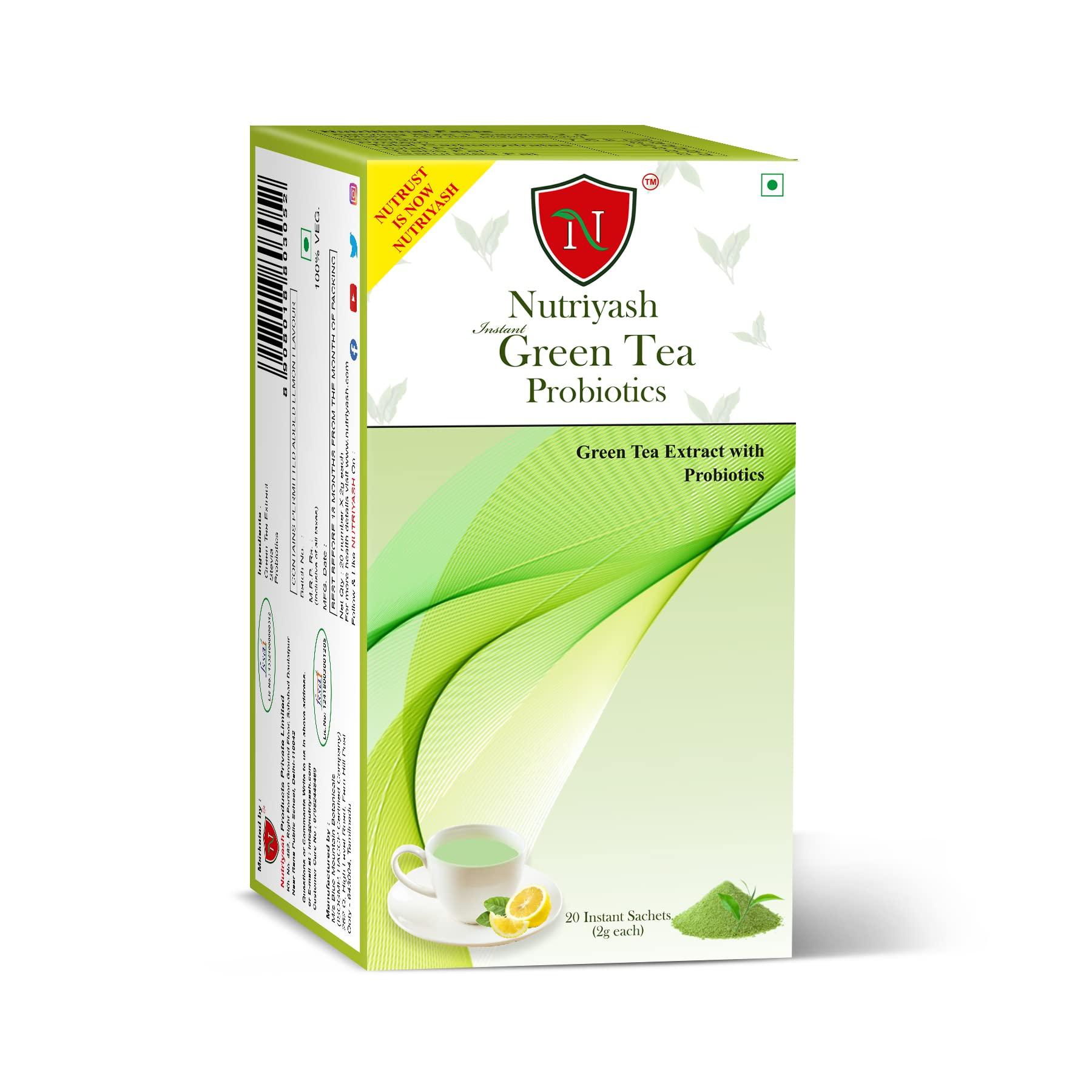Nutriyash Nutriyash Probiotic Green Tea Lemon | 20 sachets, each sachet 2 grams, 100% Pure and Natural, Preservatives Free, Artificial Flavor Free, Sugar Free