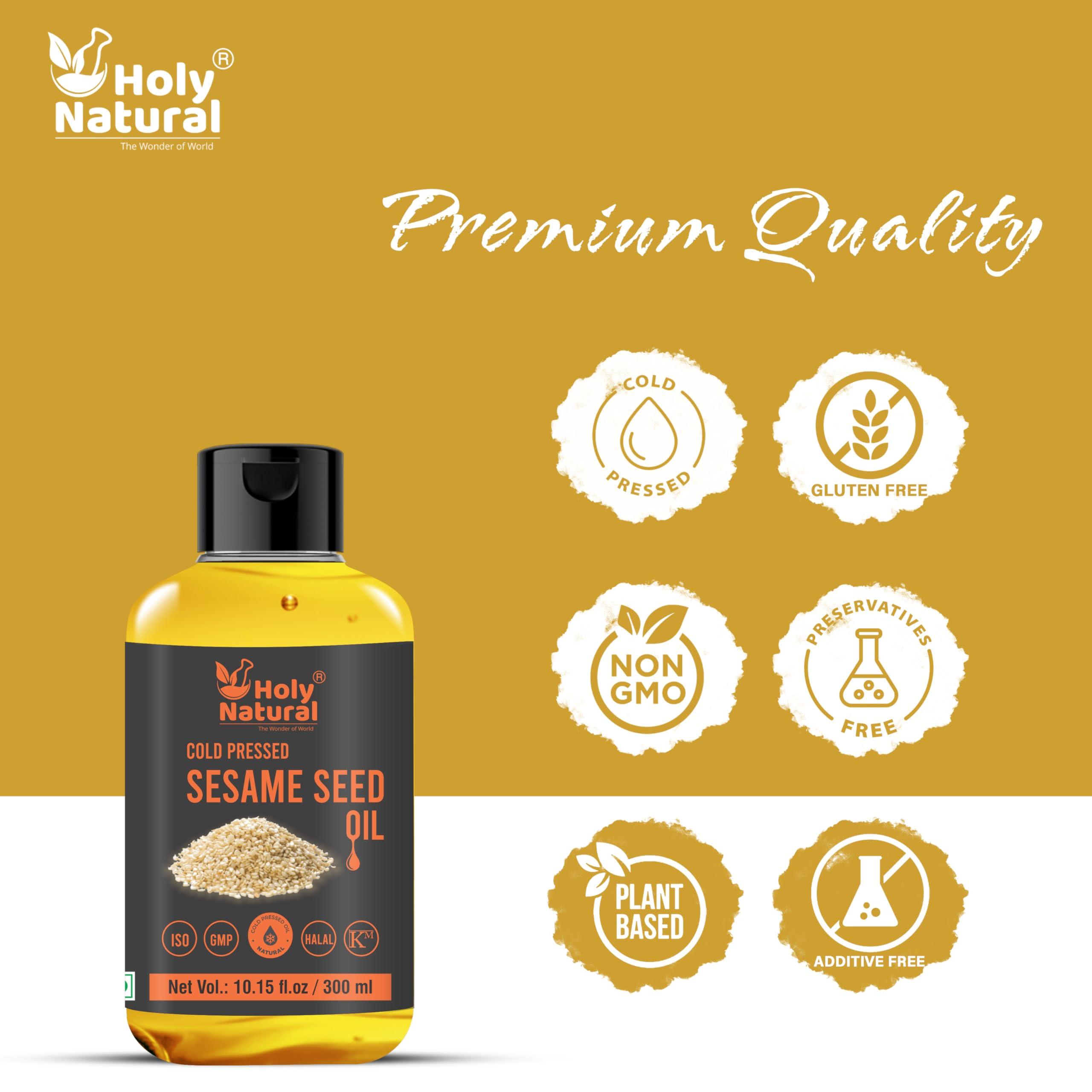 Holy Natural - The Wonder of World Holy Natural Cold Pressed Organic Sesame/Til/Gingelly Seed Oil (300ml), Extra Virgin, No GMO, Edible oil.