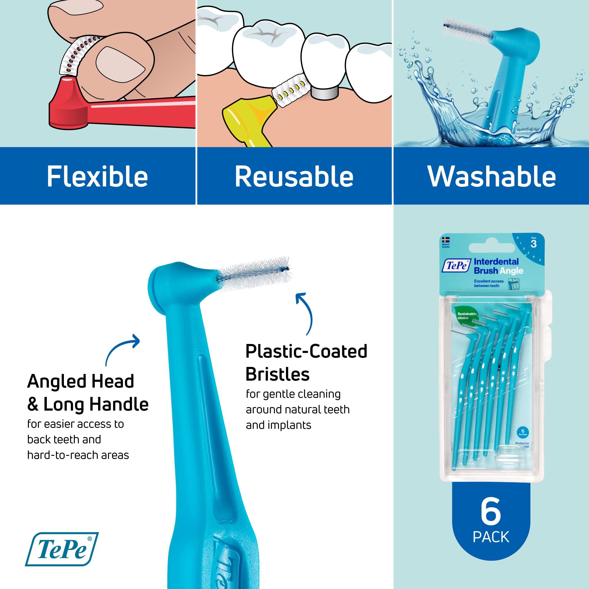 Tepe Tepe Interdental Brush Angle, Angled Dental Brush For Teeth Cleaning, Pack Of 6, 0.6 Mm, Medium Gaps, Blue - Manual, Adult