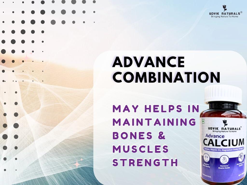UDVIK NATURALS UDVIK NATURALS ADVANCE CALCIUM | CALCIUM CITRATE, VITAMIN D, MAGNESIUM, ZINC OMEGA 3 | ADVANCE COMBINATION | WITH CHILD SAFETY CAP | 60 Counts (Pack of 1)