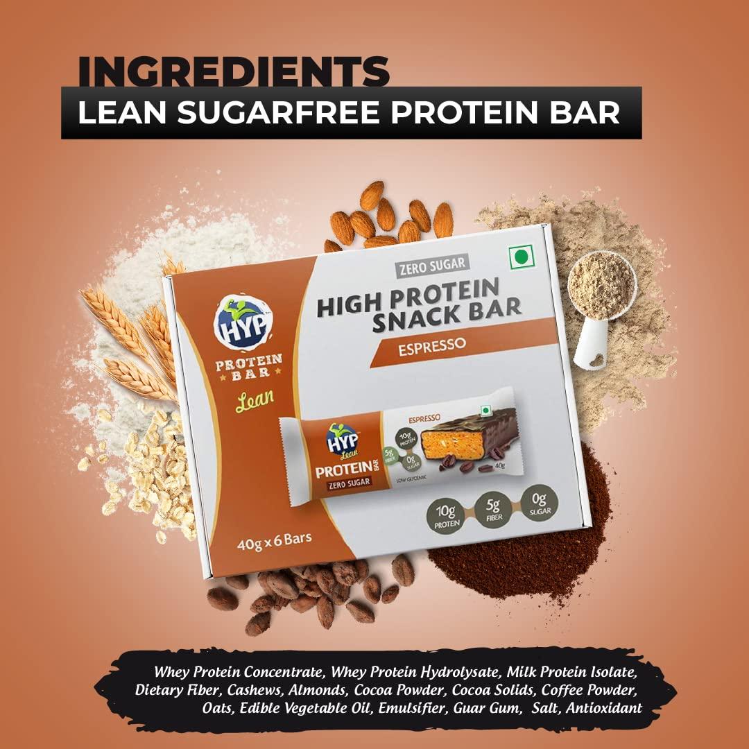HYP HYP - High Protein Snack Bar, Chocolate Espresso (6x40g) | No Added Sugar | Protein Chocolate Bar Espresso Flavor | Gluten Free Protein Bars | High Protein Snack | Protein Bar Sugar Free