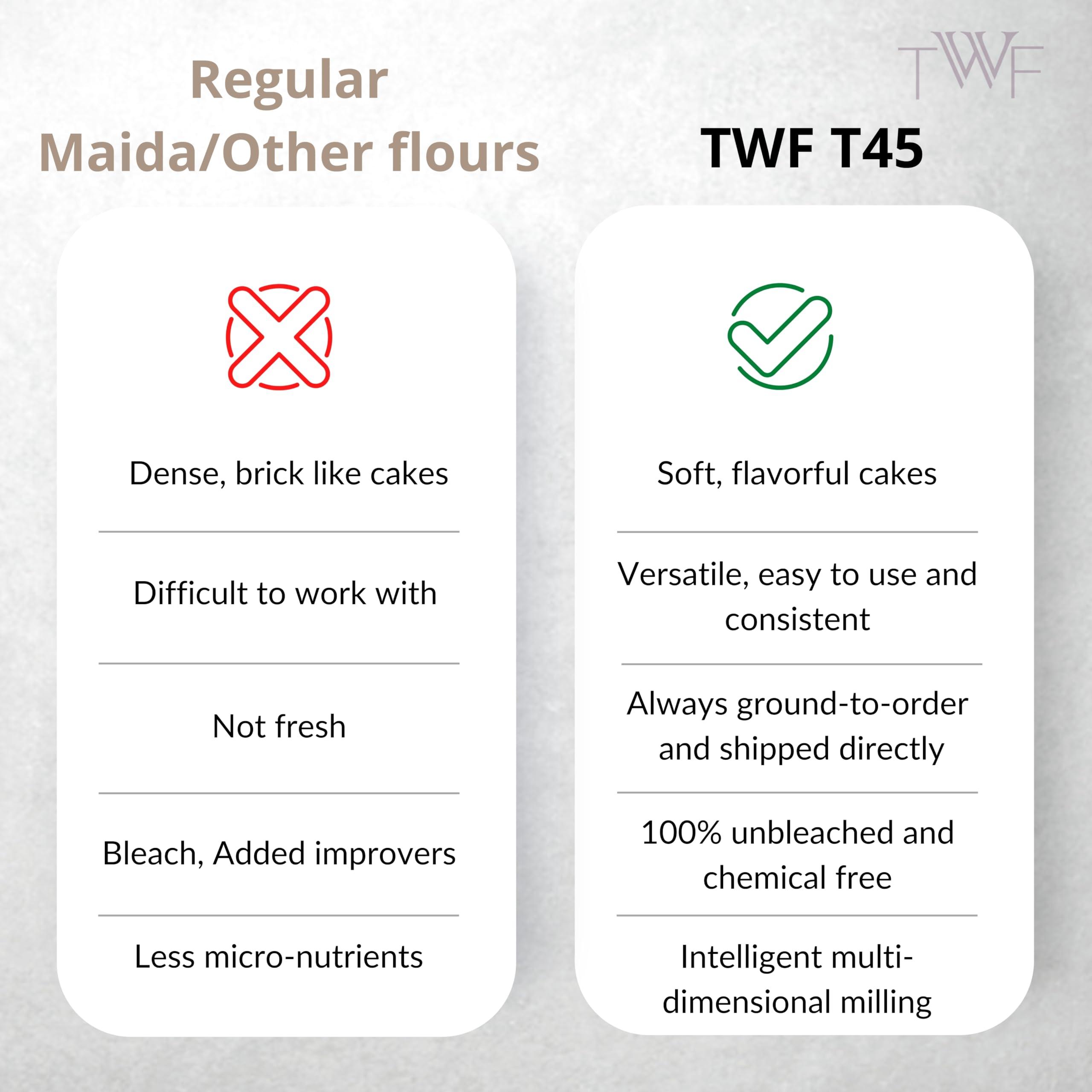 TWF TWF Cake Flour T45 - Premium Unbleached Flour for Light and Fluffy Cakes, Completely Natural, 1kg (2.2lbs) Bag | Bake Perfect Cakes Every Time|