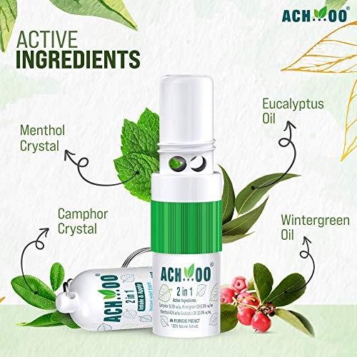 ACH...OO ACH...OO 2 In 1 Inhaler and Roll On Relief From Cold, Cough, Blocked Nose, Headache and Breathing difficulty | Cold & Nasal Congestion With 100% Natural Active Ingredients (Pack of 12 x 2ml)
