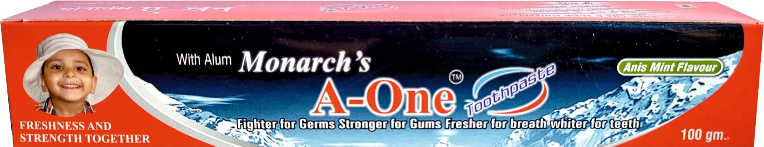 Monarch\'s A-One A- One Toothpaste 100 gm ( set of 3 ) with Alum, for strong, white shiny teeth and tight gums, reduce smell and Bleeding Gums