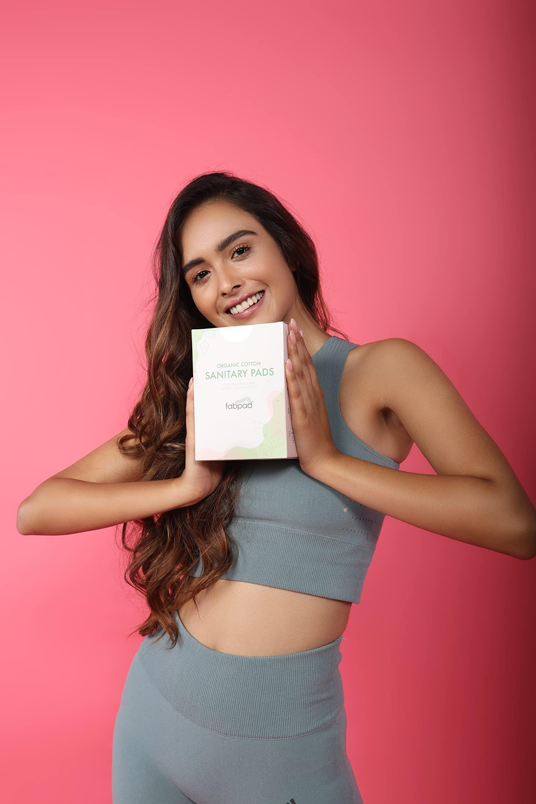 FabPad FabPad Organic Cotton Ultra Thin Rash Free Biodegradable Eco-Friendly Sanitary Pads Period Napkins with Disposable Cover (Medium Flow, Pack of 12)