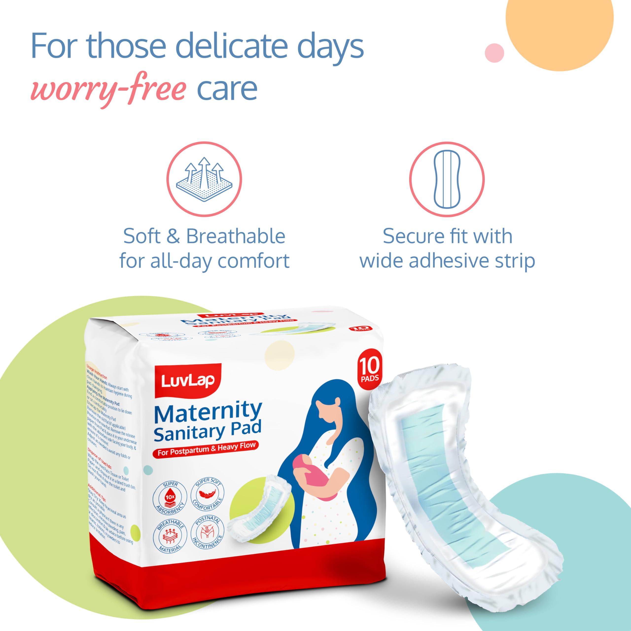 LuvLap LuvLap Extra Absorbent Maternity Pads, 10\'s x 3 Pack (30 Pads), 0-2 Weeks Post-Birth, After Delivery Pad for Heavy Flow, Sanitary Pads for Women, Ultra Soft Pads for Maternity Flow,Postpartum Bleeding