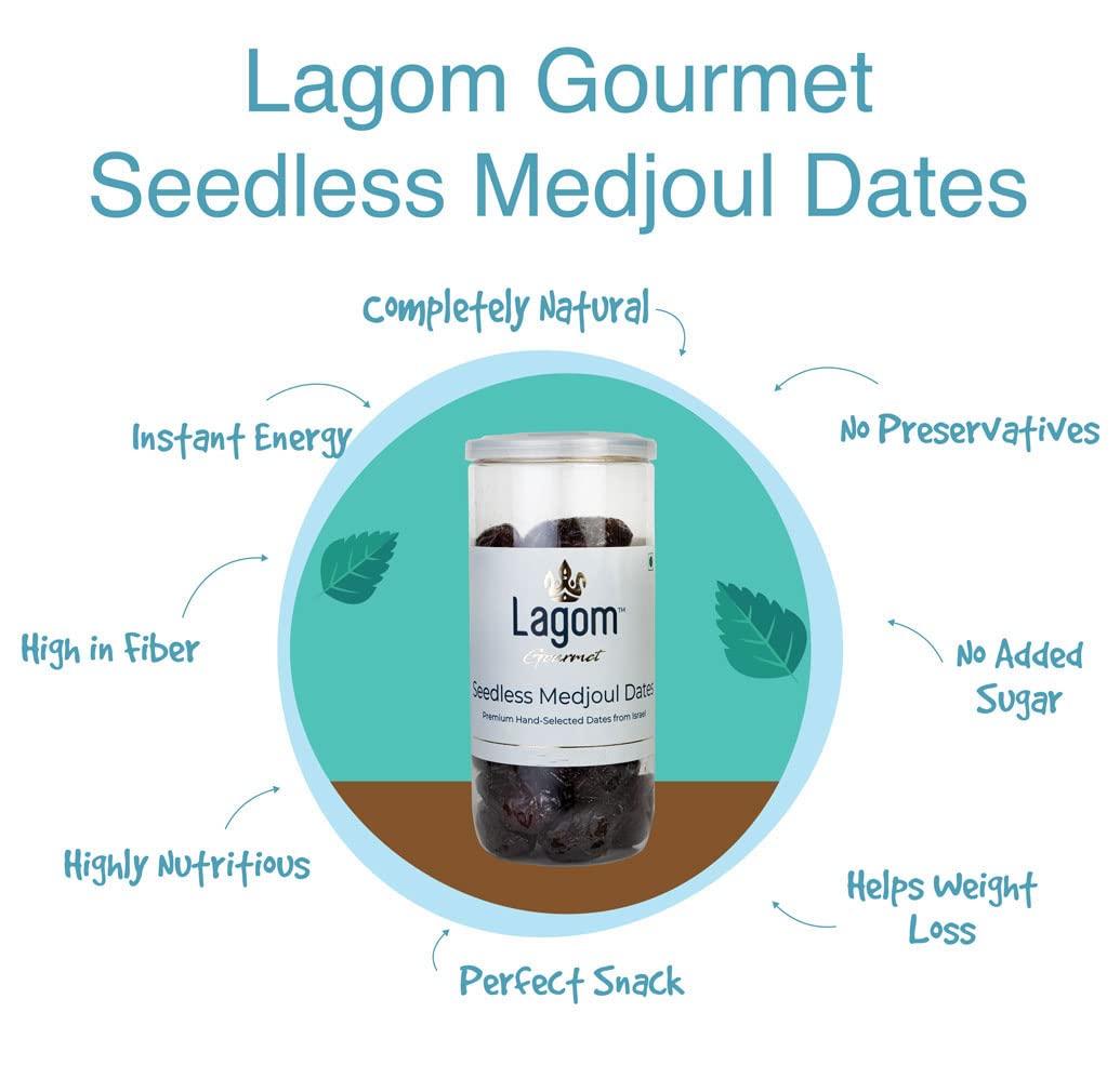 LAGOM Lagom Gourmet Seedless Medjool Dates 400g | All Natural | No Preservatives | No Added Sugar | Gluten Free | Vegan | Plant Based | Non GMO | Dates Dry Fruits | Khajur | Khajoor | Khejur | Medjoul Dates