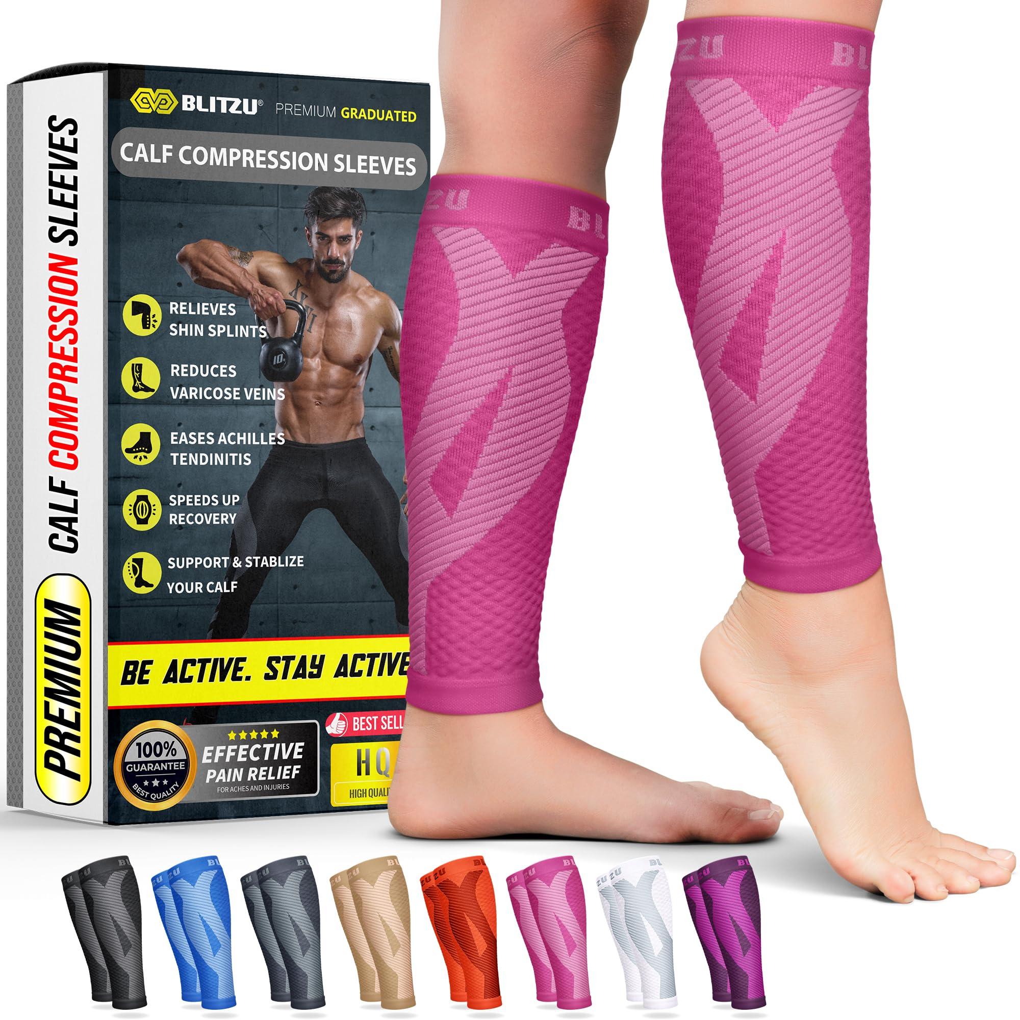 BLITZU BLITZU Calf Compression Sleeve Leg Performance Support Shin Splint & Calf Pain Relief. Men Women Runners Guards Sleeves Running. Improves Circulation Recovery