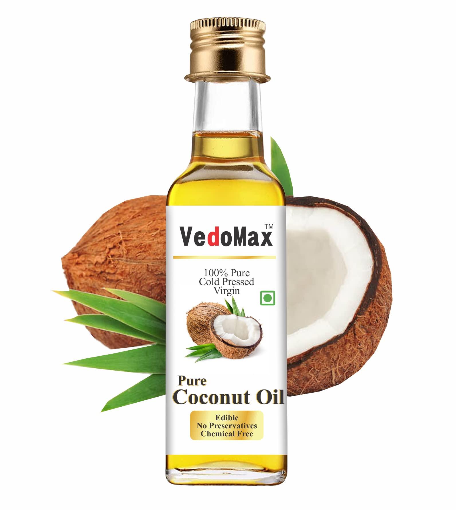 VedoMax VedoMax Ultra Pure Cold Pressed Natural Virgin Coconut Oil | 100% Pure Natural Virgin Coconut Oil For Dietary, Skin & Hair Use As Cooking oil, Skin Moisturizer & Hair Conditioner - (800 ML)