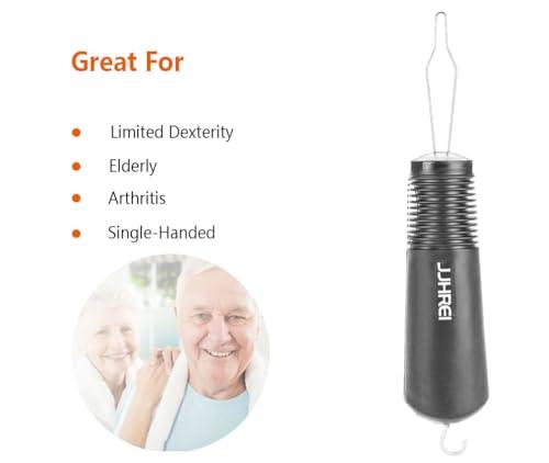 JJHREI Button Hook and Zipper Pull Helper - Dressing Button Aid Assist Tool for Arthritis Disabled - 2 in 1 Dressing Aid Tool