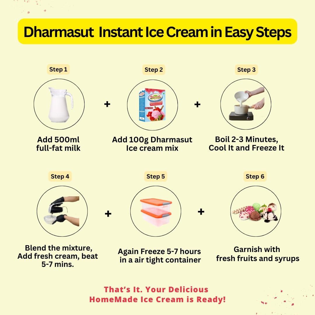 DHARMASUT Strawberry + Mango + Pista + Vanilla + Rajbhog Ice Cream Powder | Pack of 5 | 500 gm