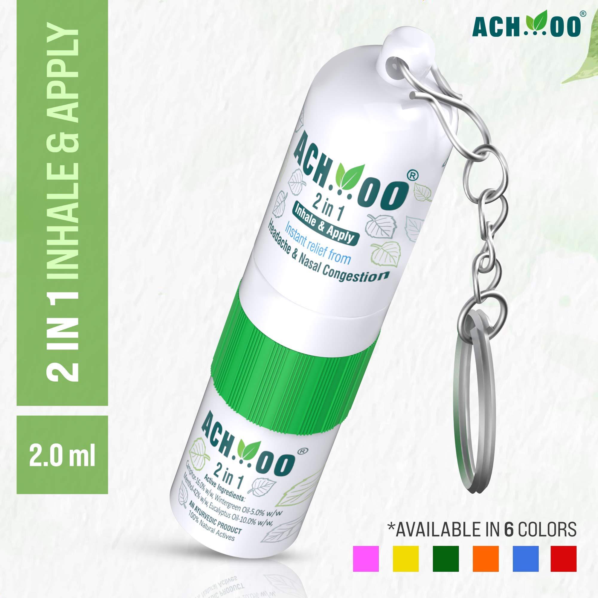 ACH...OO ACH...OO 2 In 1 Inhaler and Roll On Relief From Cold, Cough, Blocked Nose, Headache and Breathing difficulty | Cold & Nasal Congestion With 100% Natural Active Ingredients (Pack of 12 x 2ml)