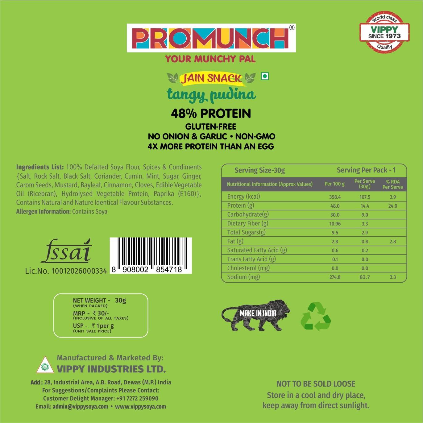 PROMUNCH PROMUNCH Roasted Soya Snack | High-Protein | Healthy | Gluten-Free (Tangy Pudina-3,Peri Peri-3,Noodle Masala-3) 30 gm Each