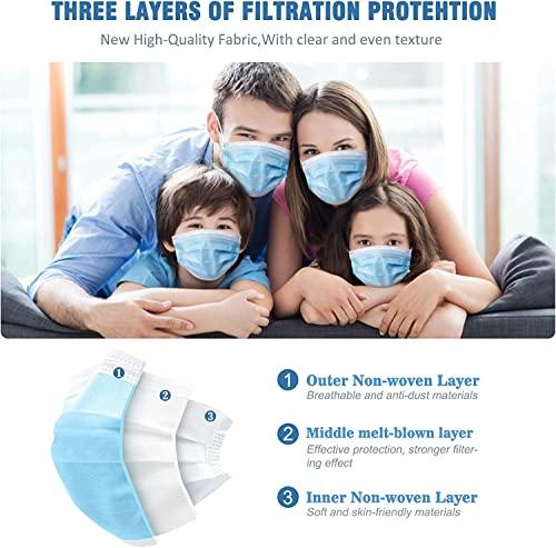 Generic 50 Pieces Blue Melt Blown - SMMS Fabric 3 Ply Disposable Face Mask with Nose Pin and Reusable Elastic Ear loop Unisex Suitable for Home, School, Office and Outdoors (BLUE)