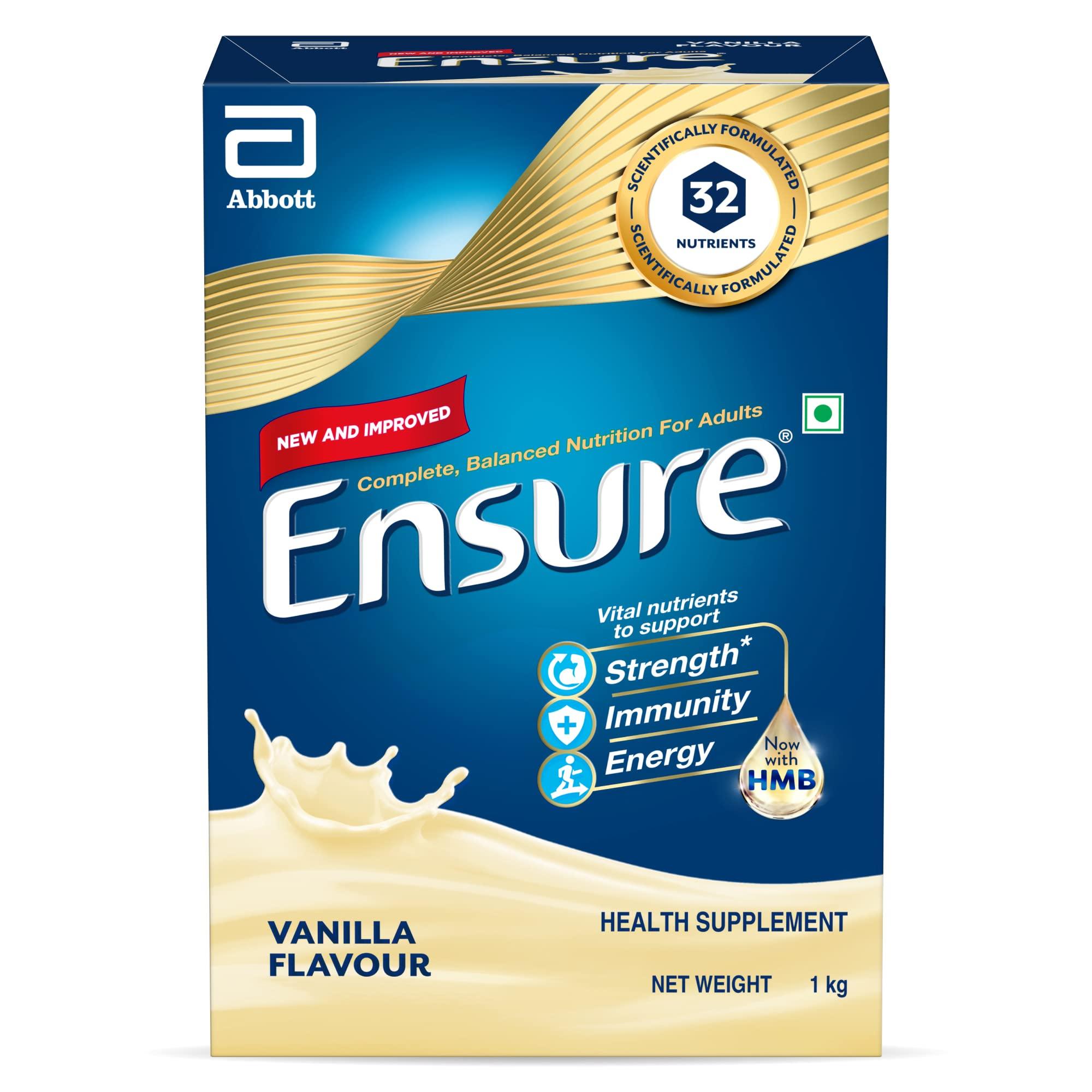 Ensure Ensure Complete Balanced Nutrition Drink For Adults- Vanilla 1Kg & Ensure Diabetes Care Nutrition to Help Control Blood Sugar Levels- Vanilla 400g Box