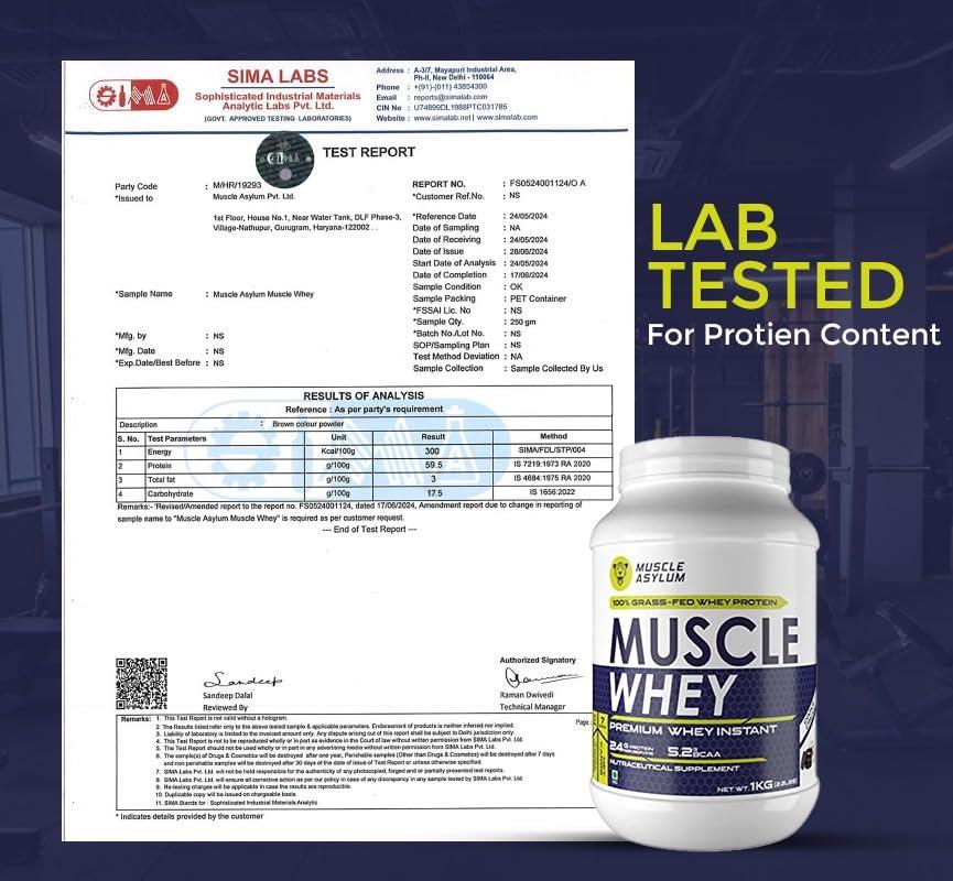 Muscle Asylum Muscle Asylum Premium Whey Protein l 1kg, 25 Servings l Cookie & Cream l With Genuine Lab Reports l Muscle Building & Recovery | Increased Muscle