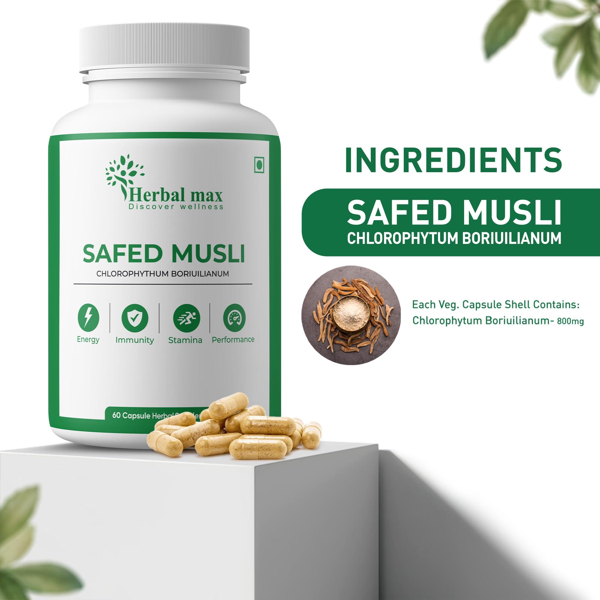 Herbal max Herbal max Organic Safed Musli Root Powder - 100 gm | Ayurvedic Support for Vitality & Performance | Herbal Supplement | Strength & Stamina