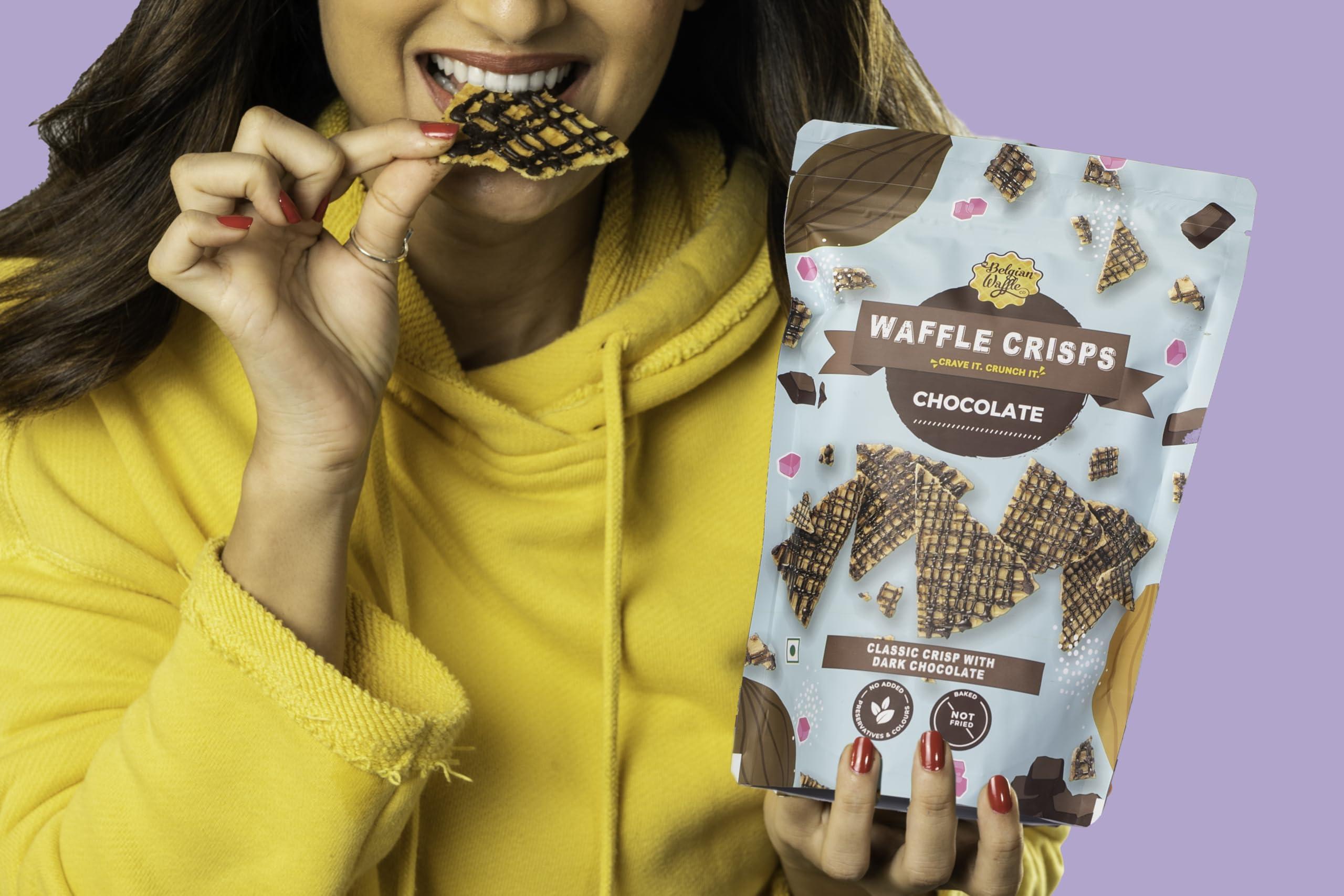 The Belgian Waffle Co The Belgian Waffle Co - Classic Choco Waffle Crisps, Thin, Crunchy, Eggless, Baked Not Fried, Healthy Snacks for Breakfast - 85 gm Each (Pack of 4)