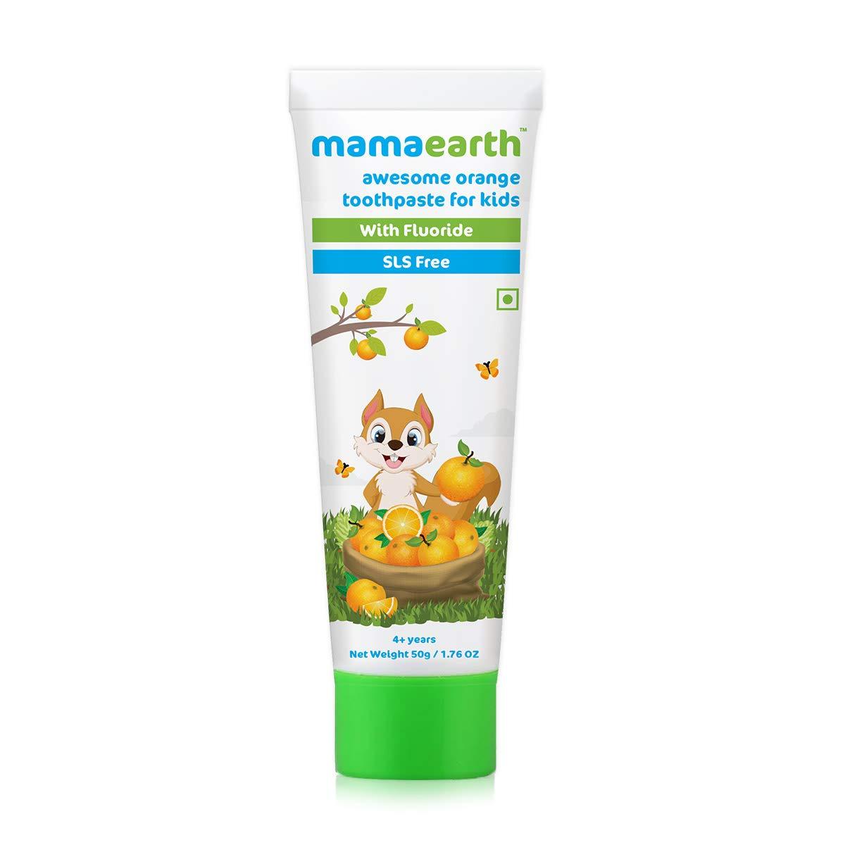 Mamaearth Mamaearth 100% Natural Berry Blast Kids Toothpaste 50 Gm,Fluoride & Sls Free,No Artificial Flavour & Mamaearth Natural Toothpaste, Orange Flavour, Sls Free,With 750 Ppm Fluoride, 4+ Years,Plant Based