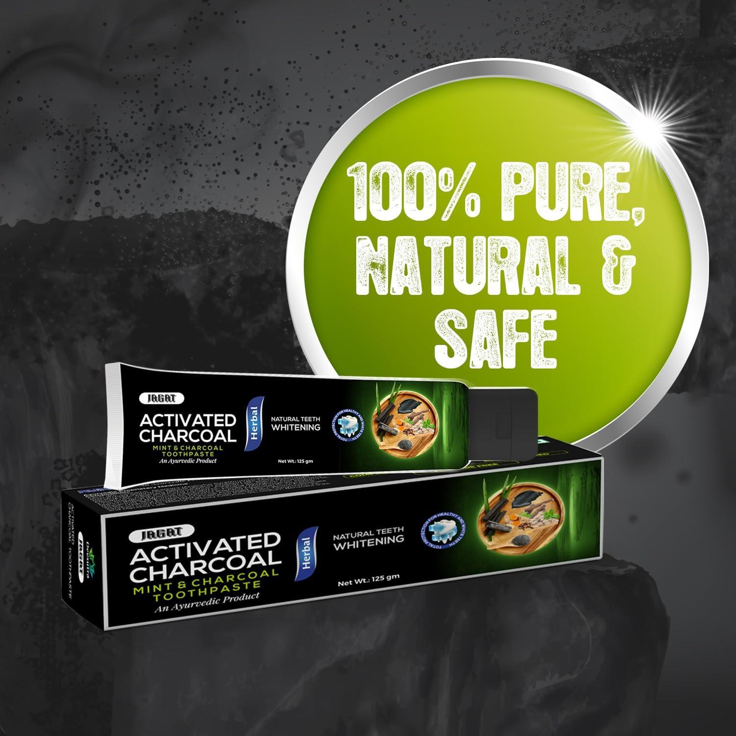 JAGAT Jagat Devsutra Dr. Trusted Ayurvedic HERBAL Activated Charcoal Toothpaste & Fresh Mint Toothpaste for Teeth Whitening - 100% Natural Formula, No Fluoride & Artificial Colors (2 Pack Each), (100g x 4)
