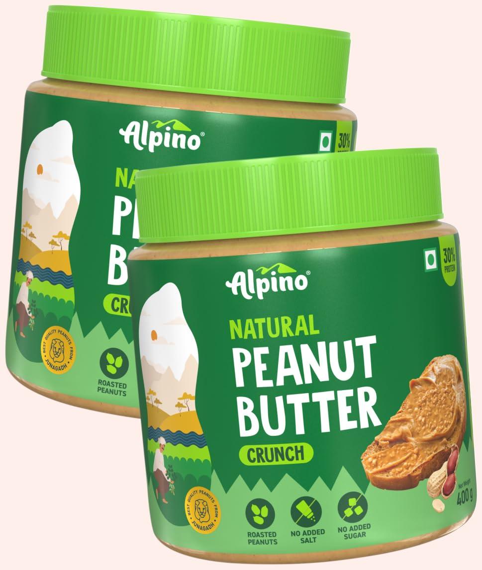 Alpino ALPINO Natural Peanut Butter Smooth 800g - Made with 100% Roasted Peanuts - 30g Protein, No Added Sugar & Salt, non-GMO, Gluten Free, Vegan Plant Based, Unsweetened Peanut Butter Creamy 400g, Pack of 2