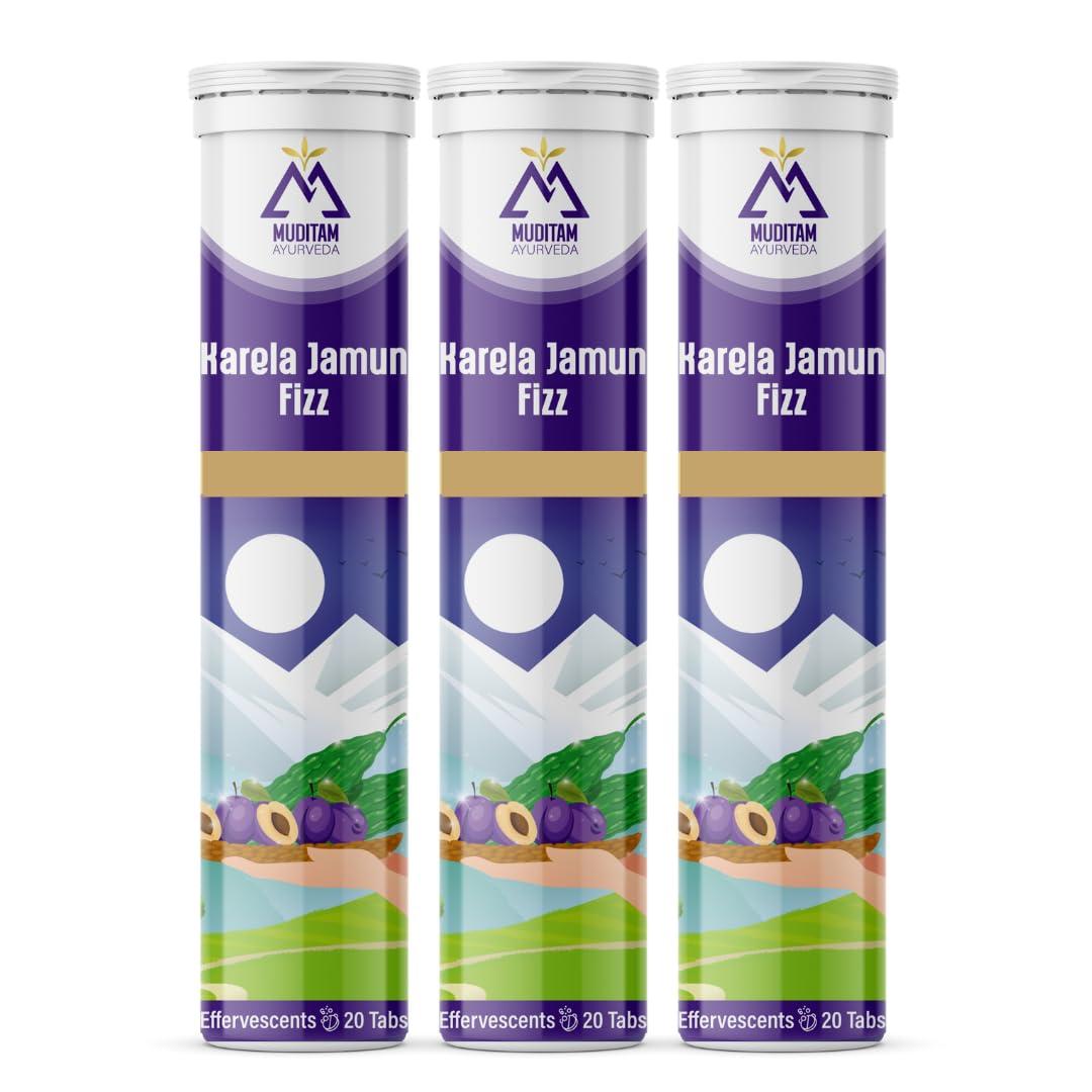 Generic Muditam Ayurveda Karela Jamun Fizz | 60 Effervescent Tablets | Pack of 3 | 1 Month Dose