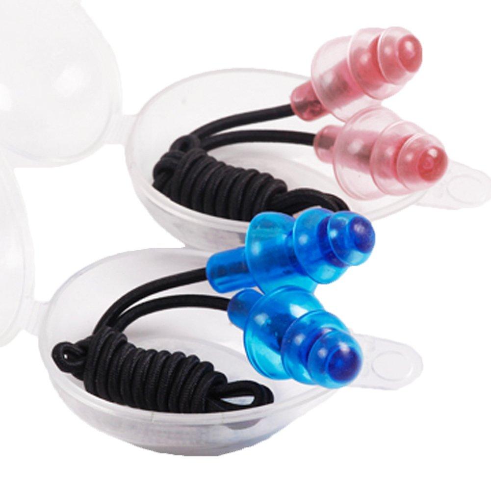 WARP WARP Silicone Waterproof Ear Plugs with Black Elastic Rubber String and Storage Box for Sleeping and Swimming (Blue)