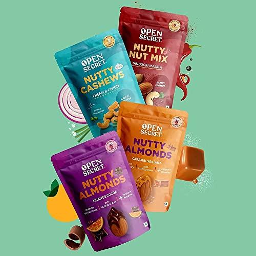 Open Secret Open Secret Sankranti Gifts| 3 Nutty Chips with 4 Mini Packs of Dry Fruits & Nuts | New year/Lohri/Makar/Pongal healthy Gift Items for kids, friends, family & colleagues