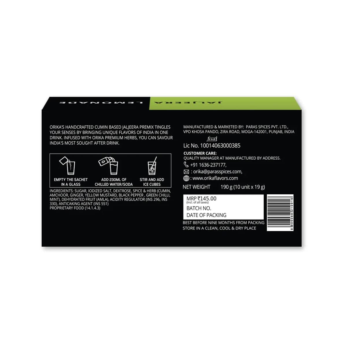 Orika Orika Jaljeera, Masala & Portuguese Lemonade Variety Pack | 60 Sachets (20 Sachets Each Flavour) 1.14kg | Infused with Premium Herbs | Handcrafted Instant Drink Premix | Refreshing Summer Drink