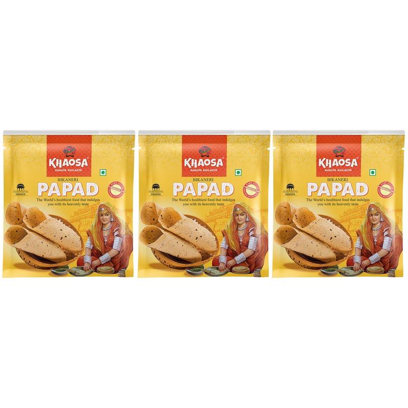 KHAOSA Khaosa Papad (9-inch) | 1.2Kg | Authentic Indian Gourmet Papad | Crunchy, Spicy and Black Pepper Mix Papad | Asafoetida & Wheat Flour Papad | Easy-to-Cook Homemade Delight | Bikaneri Papad