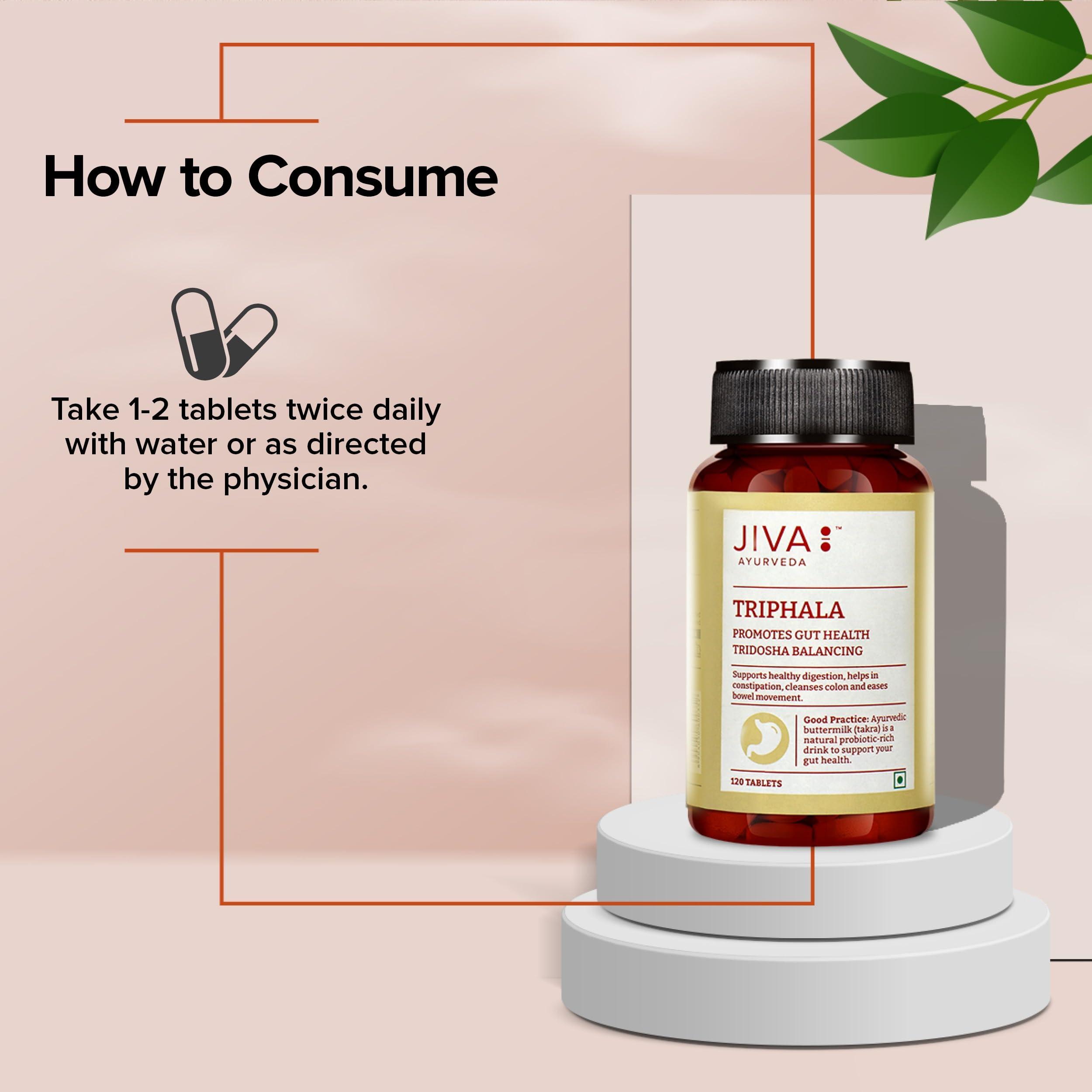 Jiva Jiva Triphala Tablet 500mg | 100% Ayurvedic Formulation Improves Digestion, Promotes Gut Health & Relives Constipation | Balances 3-Doshas | Excellent For Eye & Hair Issues - 60 Tablets (Pack Of 1)