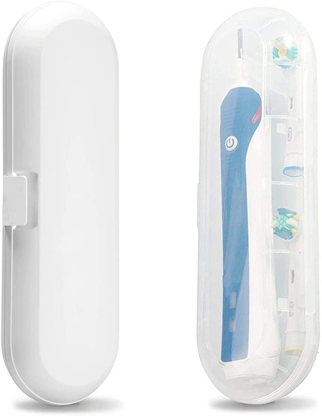Merin For Oral B Travel Toothbrush Case, Portable Toothbrush Holder Cover, Safe, Non Toxic, Sturdy and Durable, Dustproof and Antibacterial, Fits Pro 1000, Pro 2000, Pro 3000, 2 Pieces, Transparent, White,