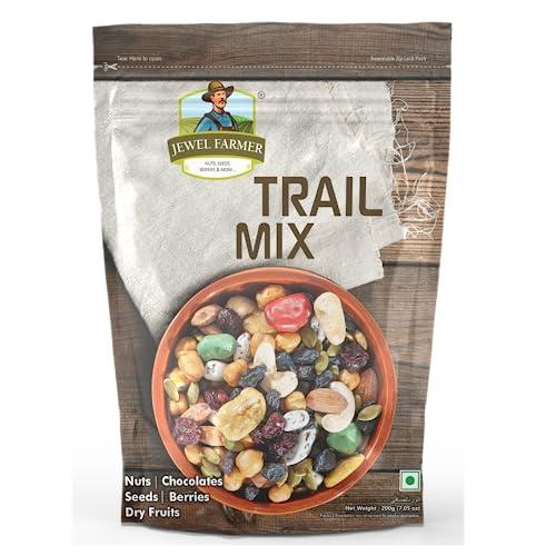 JEWEL FARMER JEWEL FARMER Trail Mix with Chocostones, Almonds, Cashewnuts, Cranberries, Chickpeas, Pumpkin Seeds, Black Raisins, Broad Beans, Sugar, Sunflower Oil & Edible Salt (200g)
