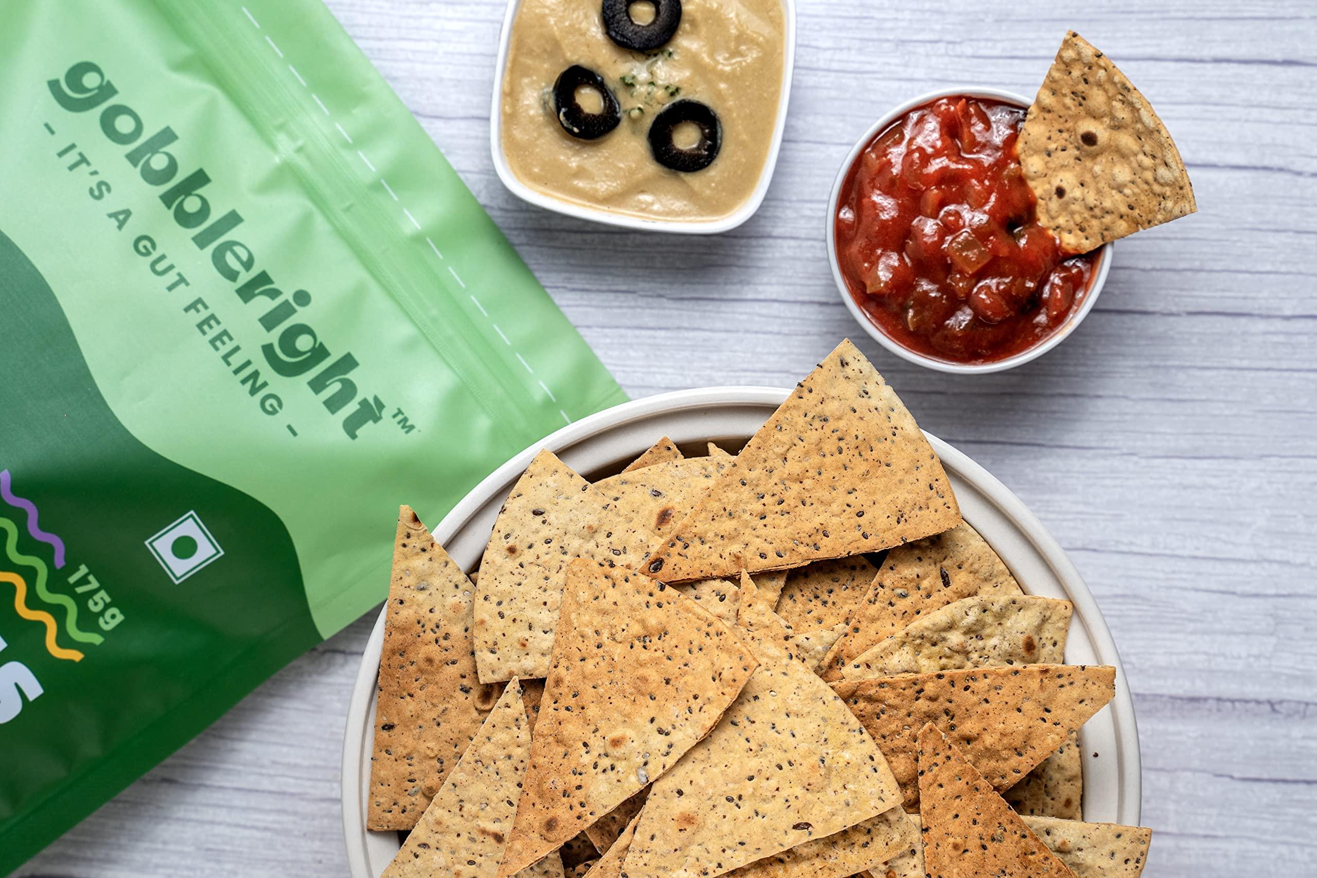 GOBBLERIGHT gobbleright Crunchies - Pack of 1/Nacho Tortilla Style Chips/Gluten Free, Vegan,Dairy free, Soya free, Grain free (80 Gm Per Pack)