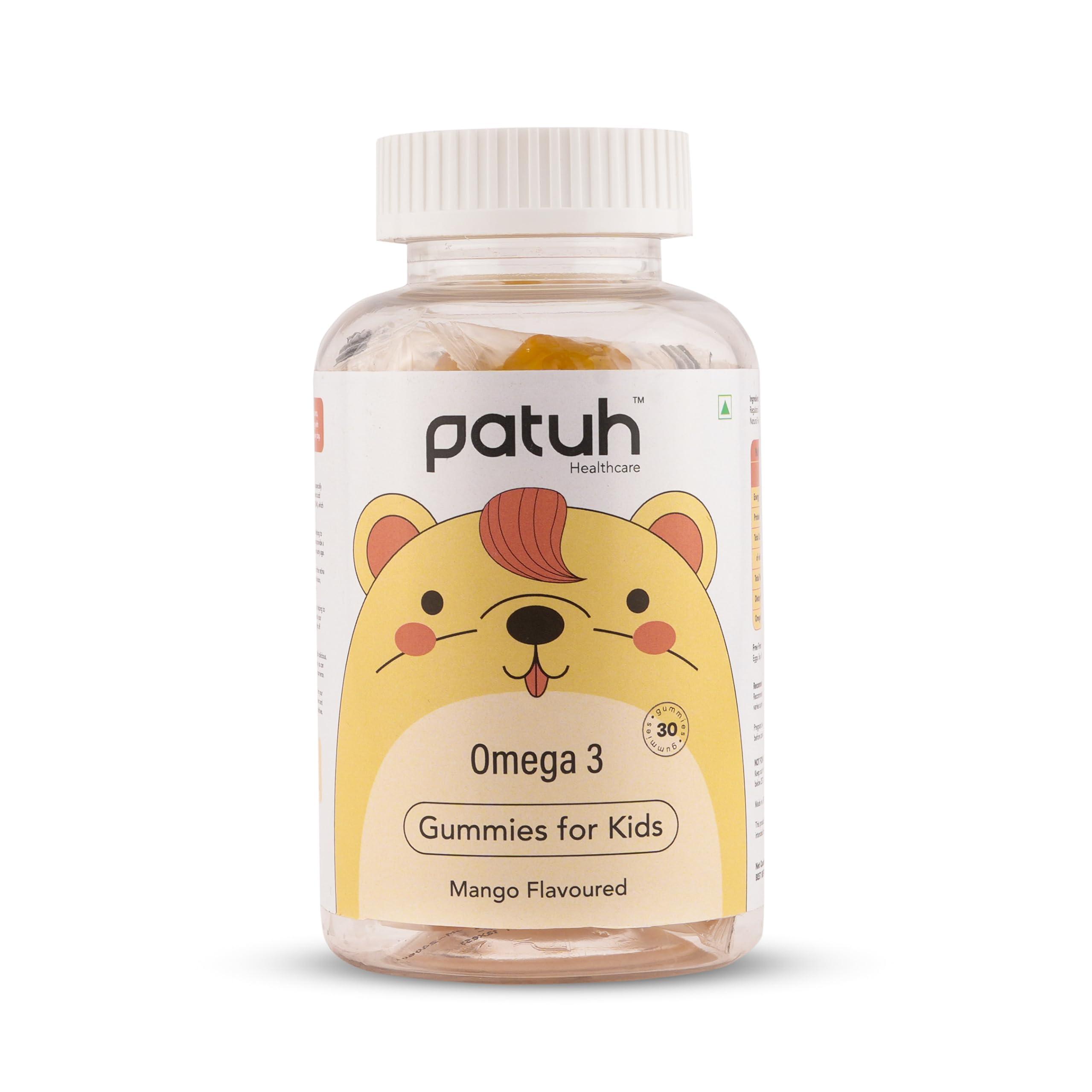 PATUH HEALTHCARE Patuh Healthcare Combo Calcium and Vitamin D3, Iron, Omega 3 Gummies for kids (4 years+) | 30 Day Pack | 100% Vegetarian, Natural Strawberry flavour,Pomegranate flavour,Mango flavour