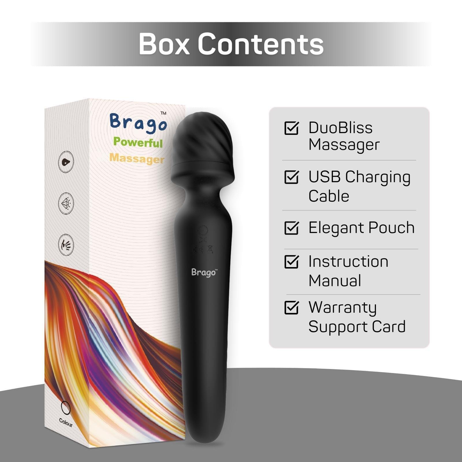 Brago Brago Body Massager Handheld Dual Head Massager for Pain Relief Relaxation, Rechargeable (DuoBliss - Black)