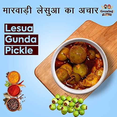 Growing Villagers Growing Villagers Lasode Ka Achar Homemade Lesua Gunda Pickle Marwadi Famous Leswa | Traditional Village Type Achar | Less Oil | Premium Taste | Jar Of 500 Grams