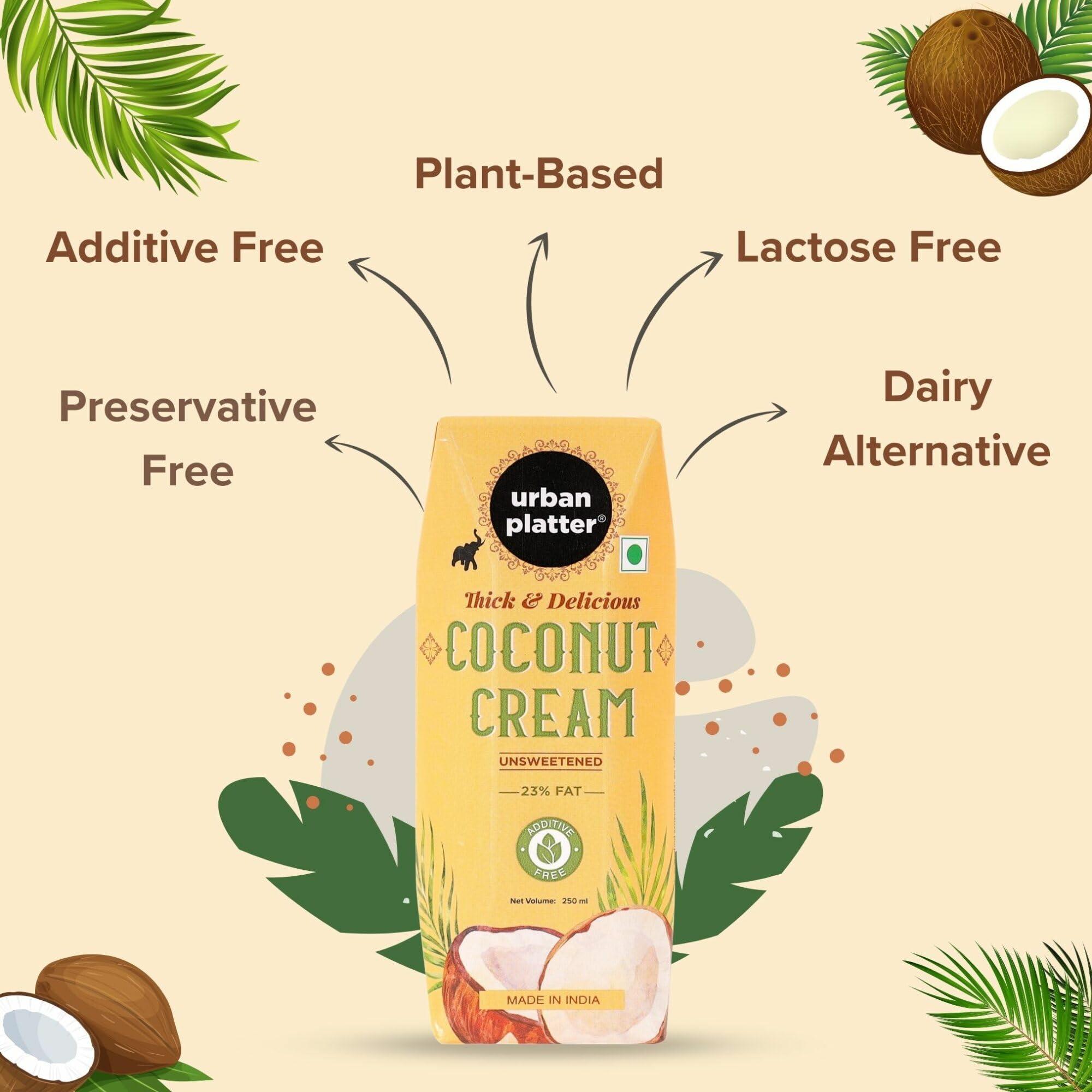 urban platter Urban Platter Unsweetened Coconut Cream, 250ml [ 23% Fat, Additive-Free, Made in India, 100% Pure & Thick, Clean Label]