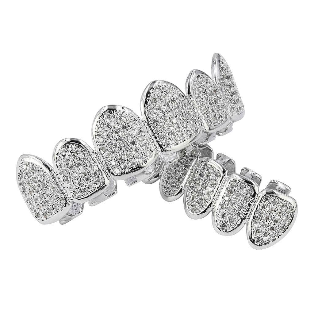 LOOM TREE LOOM TREE 18K Platinum Plated Teeth Grill Mouth Caps Up Bottom Teeth Grills Set 1 | Fashion Jewelry | Body Jewelry | Grillz Dental Grills |