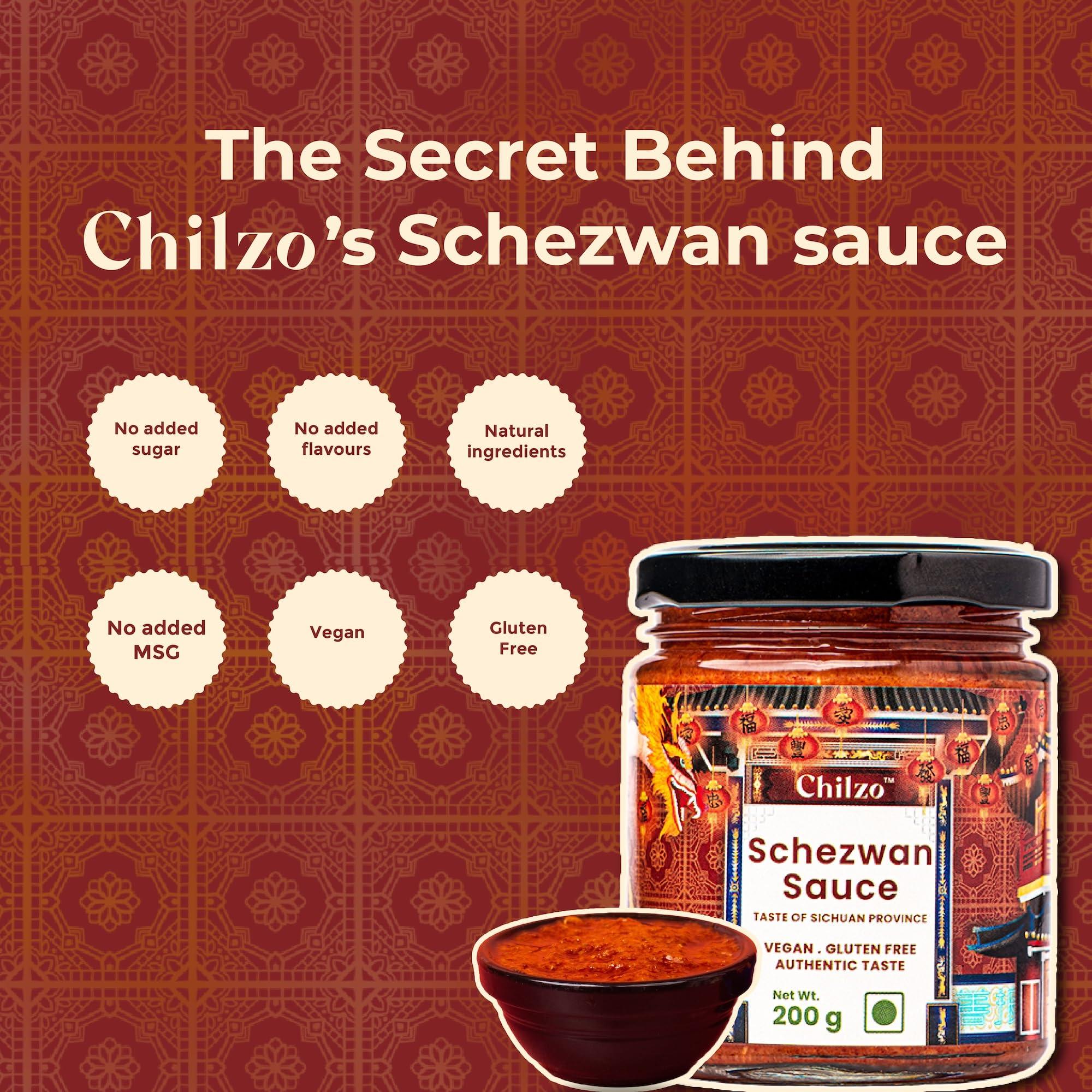 Chilzo Chilzo Schezwan Sauce (200 Gm) | No Sugar | No Msg | No Artificial Flavors/Colors | Made With Real Ingredients| Vegan | Gluten Free