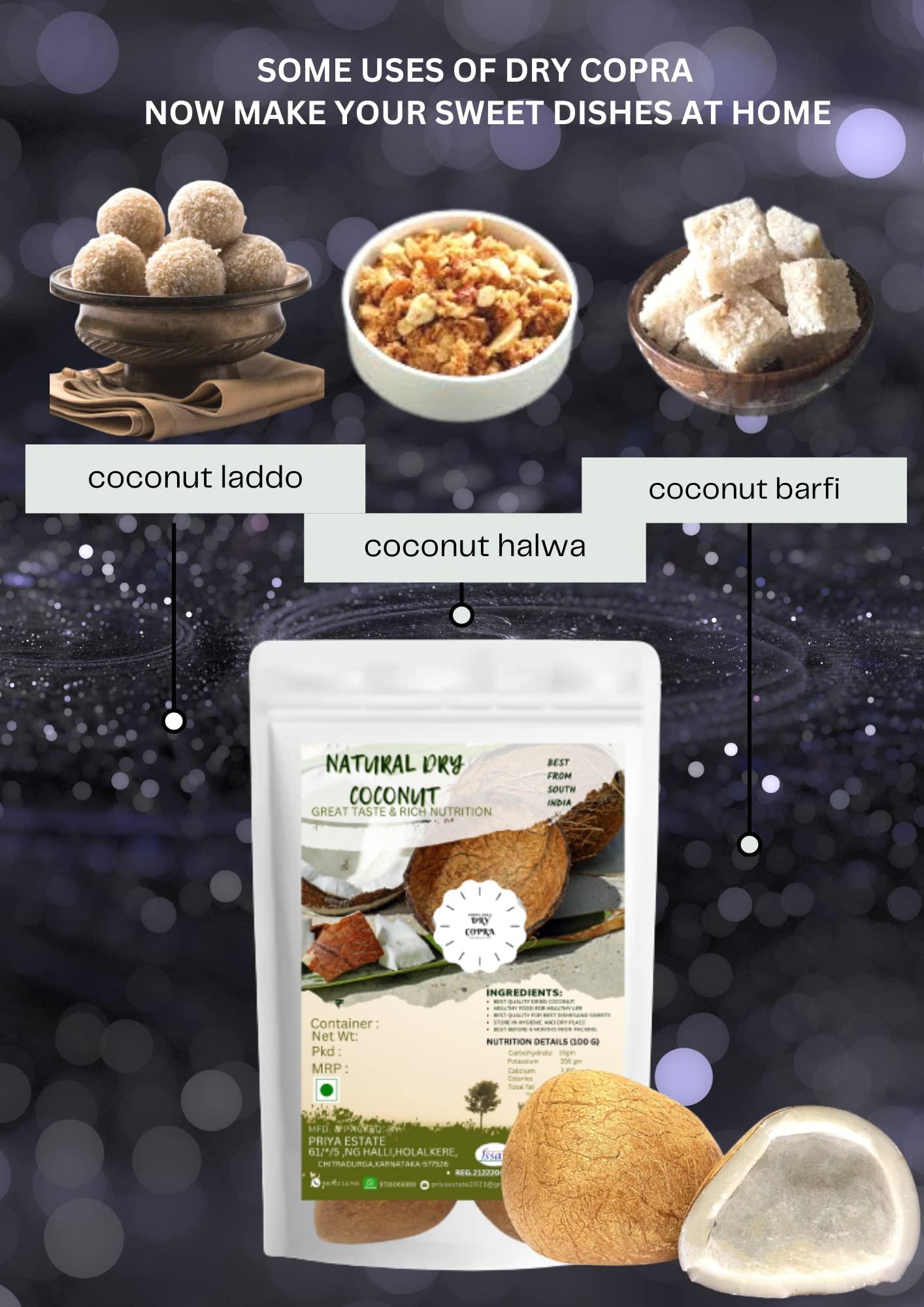 PRIYA ESTATE Natural Dry Coconut ( Natural Sun Dried Dry Copra Best USE for Making Sweets ,PUJA and Dessert ETC ) SUKHA Gola