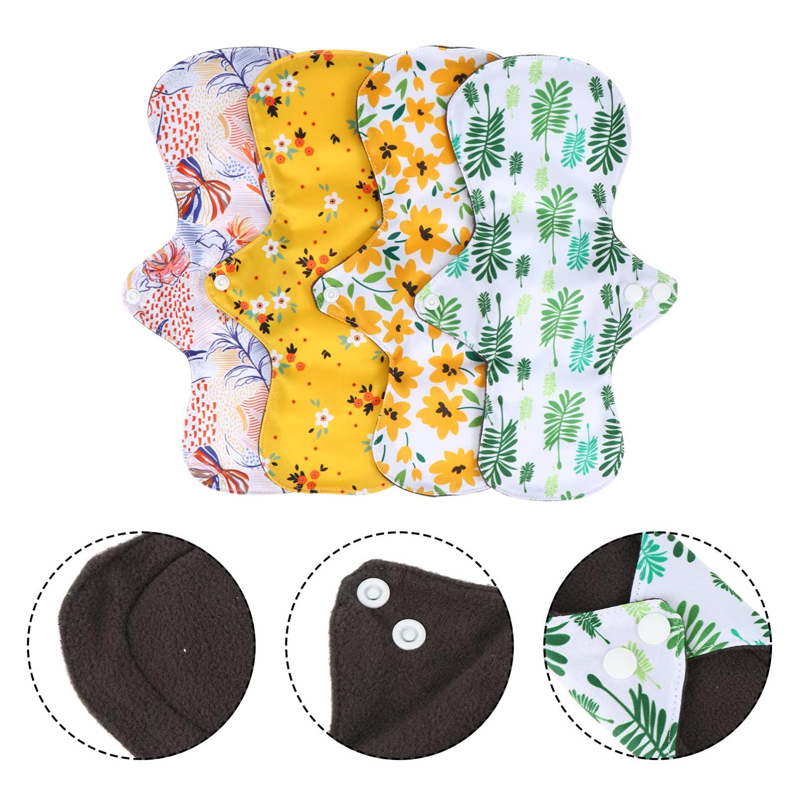 Artibetter ARTIBETTER 4Pcs Menstrual Pads Sanitary Pads Washable Bamboo Menstrual Cloth Pads Incontinence Pads with Bag for Women Girls (Random Color)