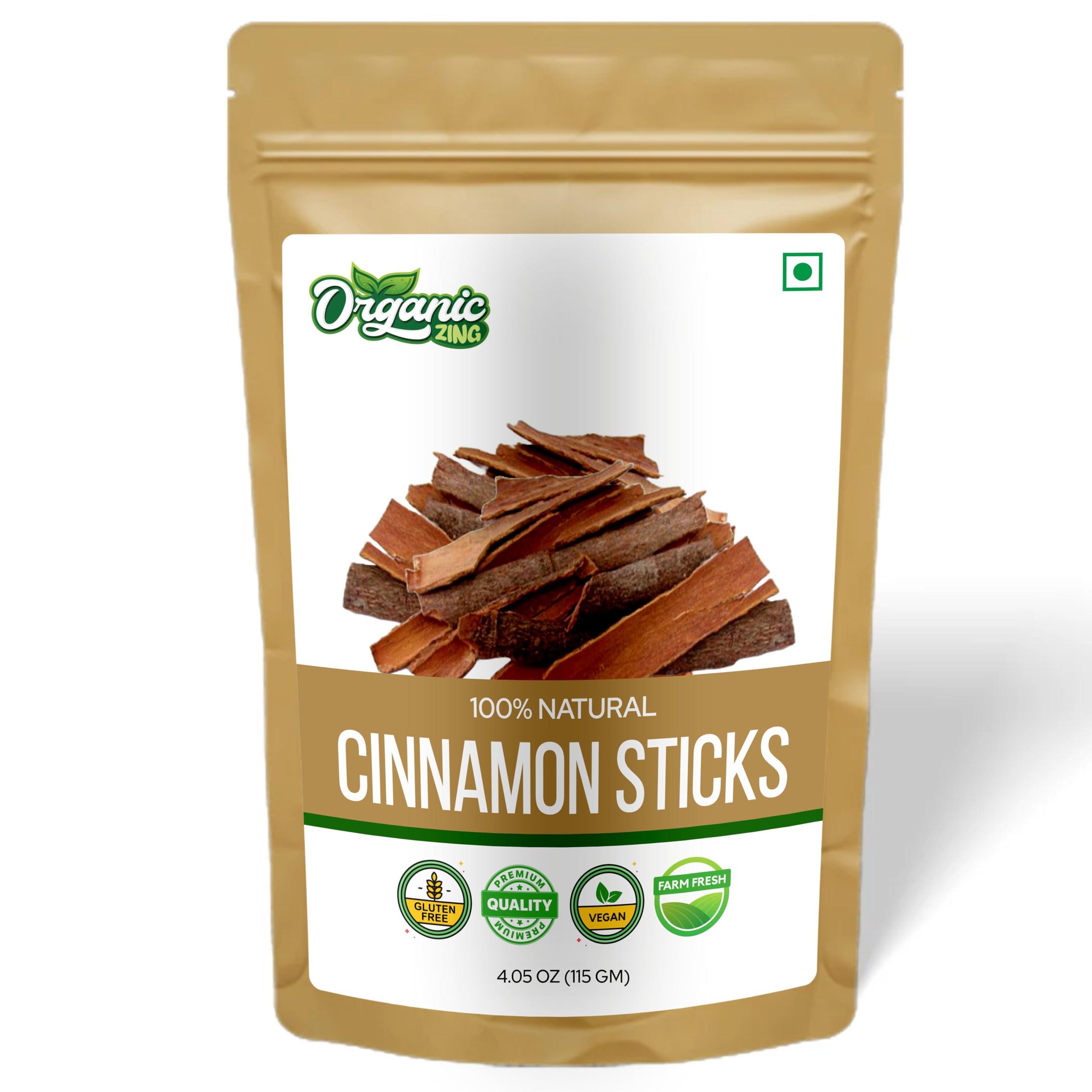ORGANIC ZING Organic Zing Cinnamon bark - Ceylon Cinnamon Sticks for Baking, Cooking & Smoothies | Vegan | Preservative Free | Product of India - 115g resealable pack